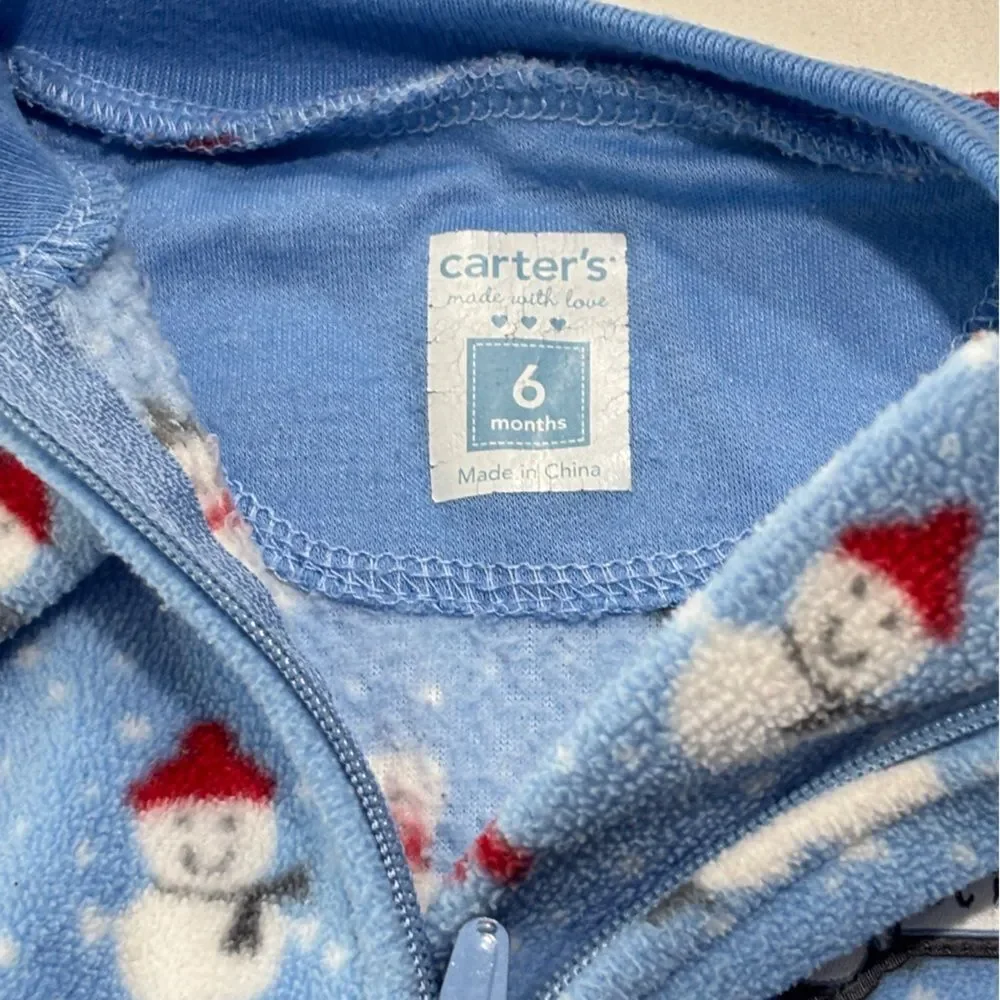 Carter’s Baby Boys Blue Fleece Snowman Christmas Footed Pajamas Sleeper 6 Months